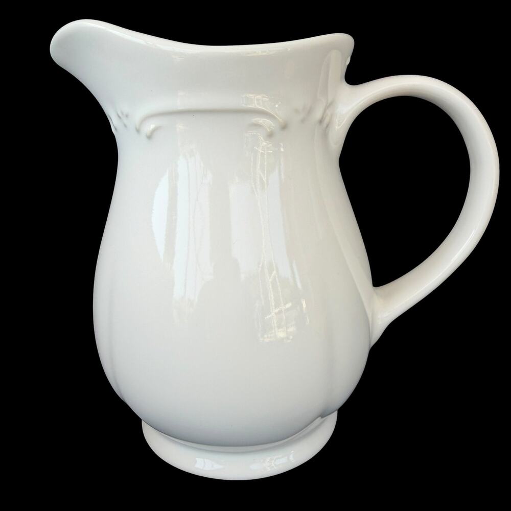 Pfaltzgraff White Pitcher Stoneware Scroll Design Top Ceramic Cottagecore
